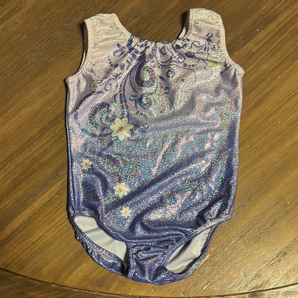 Girls Sparkle Purple Floral Gymnastics Leotard